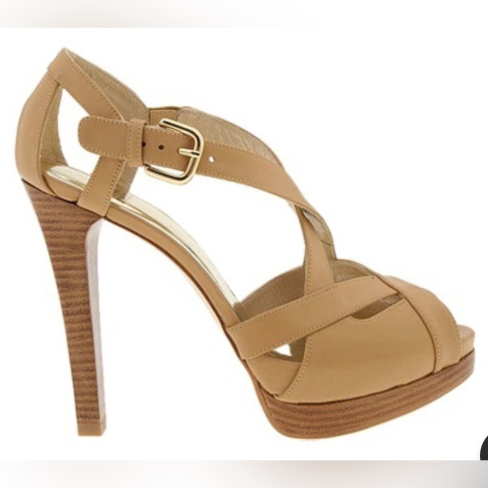Stuart Weitzman Bandura leather high heels strappy‎ platform tan beige sexy 7.5